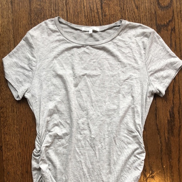 Antistar Gray Ruched Stretch Crew Neck Casual High-Low Shirt Dress - Picture 4 of 4